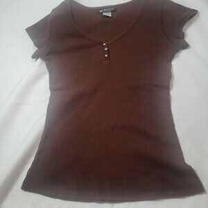 Self Esteem Brown Ribbed Henley T-Shirt Medium